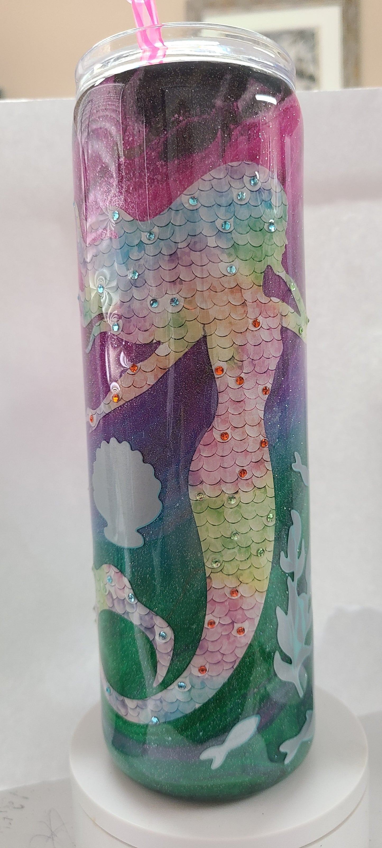 Mermaid Design - 30oz Skinny W/Lid & Straw