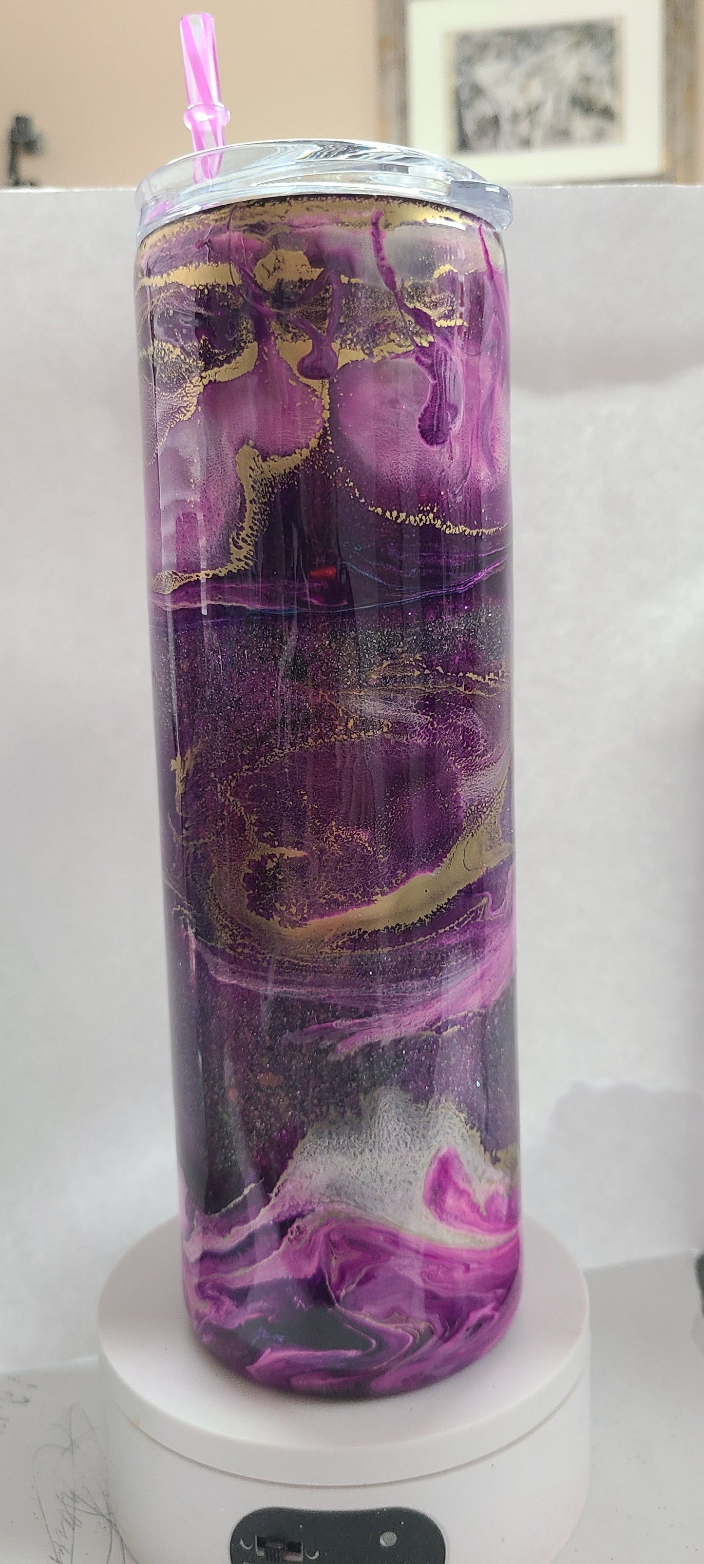 Purple,gold swirl Design - 30oz Skinny W/Lid & Straw